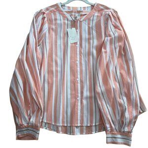 A New Day Lightweight Peach/White Striped Long Sleeve Button Up Shirt 2XL Comfy